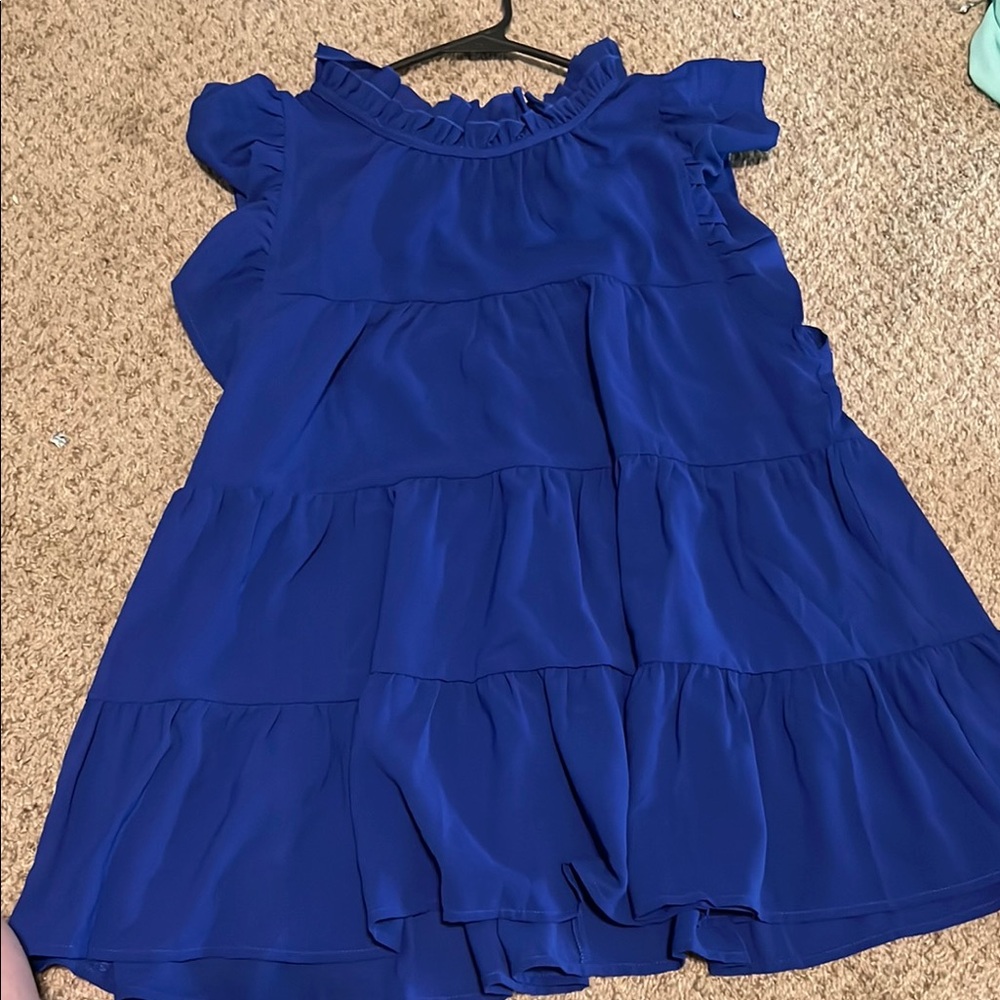 Blue ruffle women dressy top